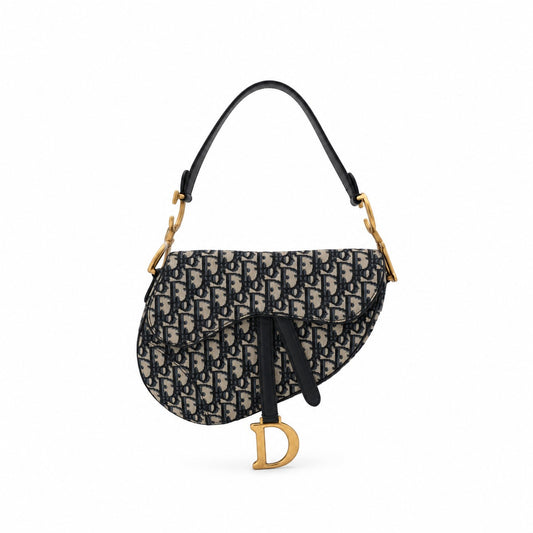 Dior Oblique Canvas Saddle Bag Navy Beige GHW