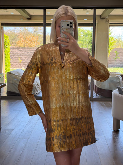 Valentino Gold Embroidered V Dress