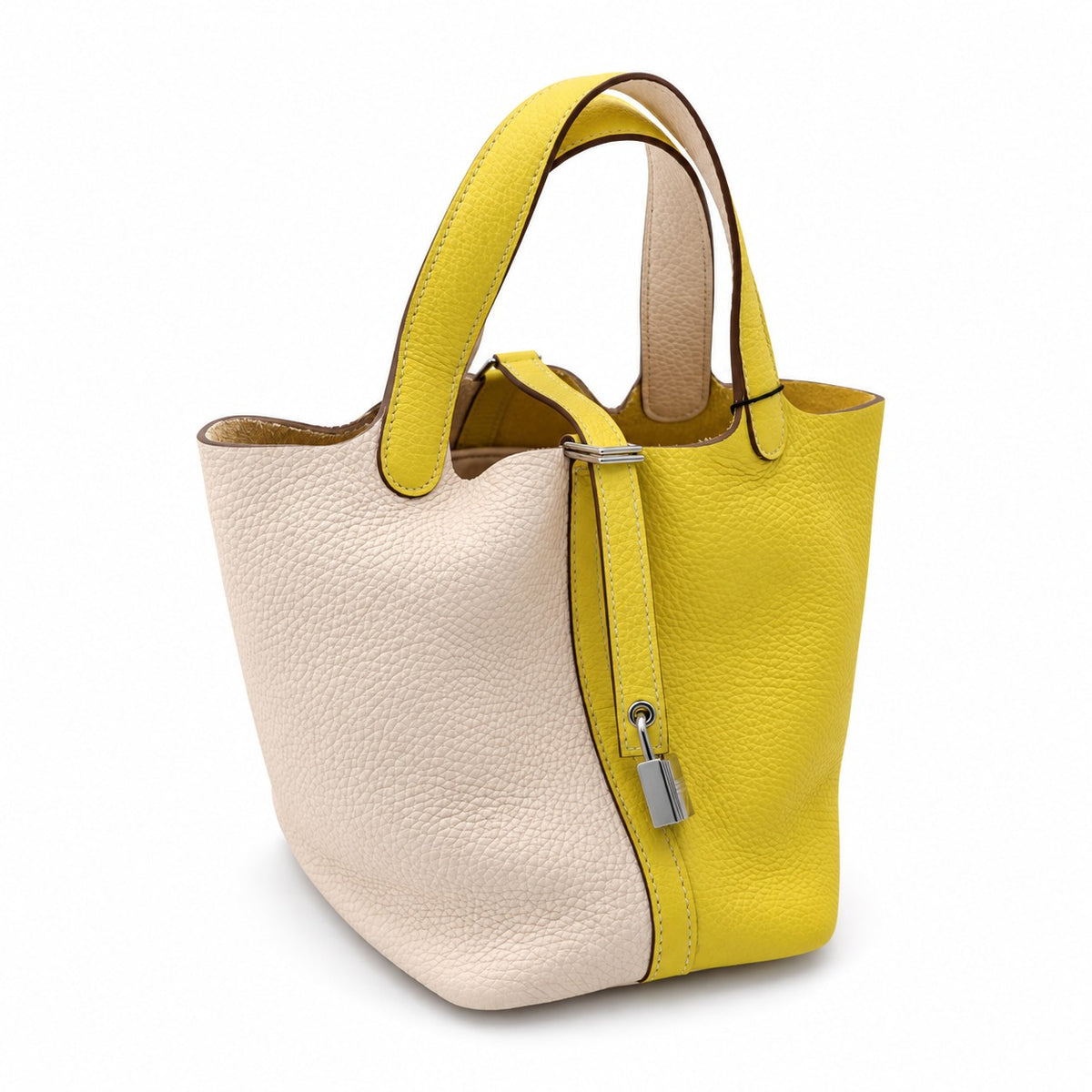 Hermès Leather Picotin Lock 18 Bag Yellow White SHW