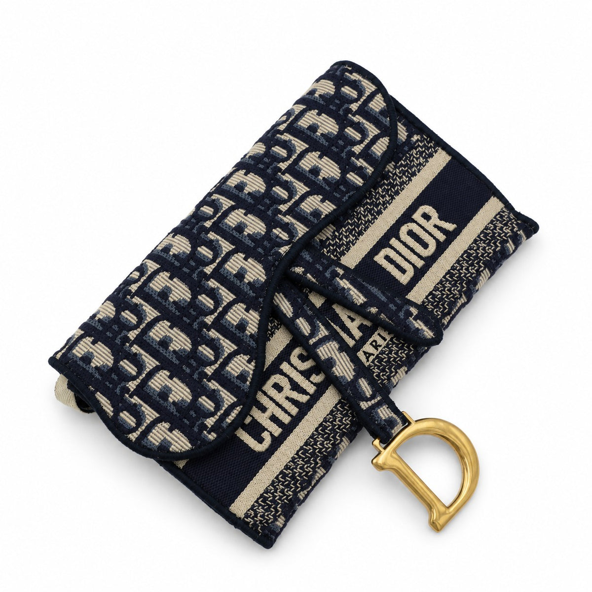 Dior Oblique Canvas Saddle Chain Pouch Navy Beige GHW