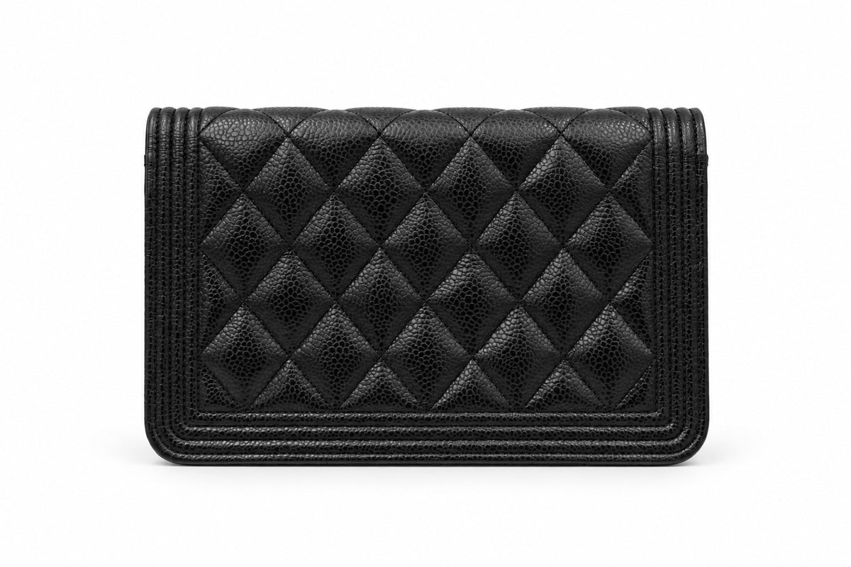 Chanel Quilted Caviar Leather Boy Wallet on Chain Black GHW