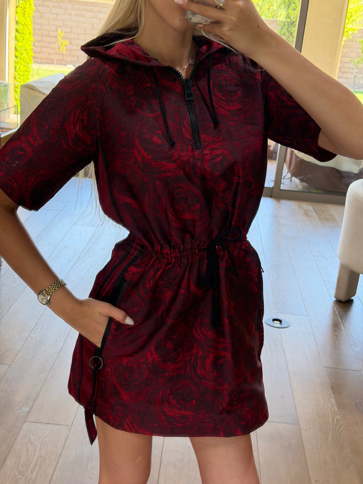 Dior Contrast Rose Print Bee Embroidered Dress