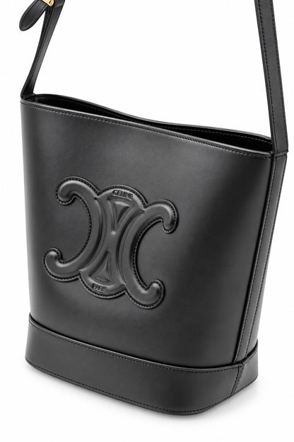 Celine Leather Triomphe Bucket Bag Black