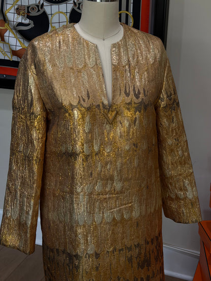 Valentino Gold Embroidered V Dress