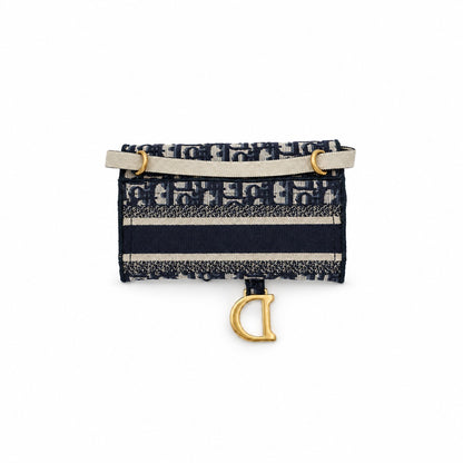 Dior Oblique Canvas Saddle Chain Pouch Navy Beige GHW