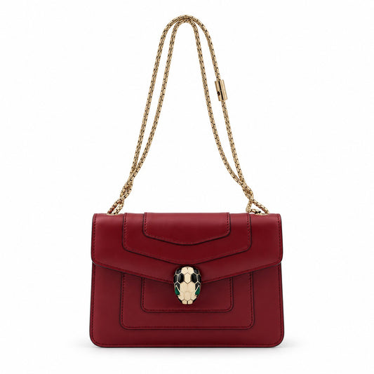 Bvlgari Leather Serpenti Forever Shoulder Bag Burgundy