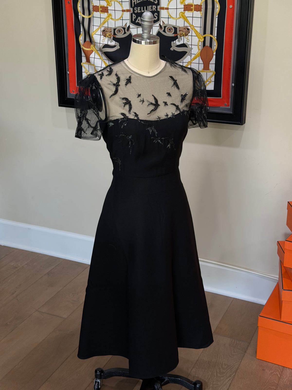 Valentino Black Sequin Embroidered Lace Dress