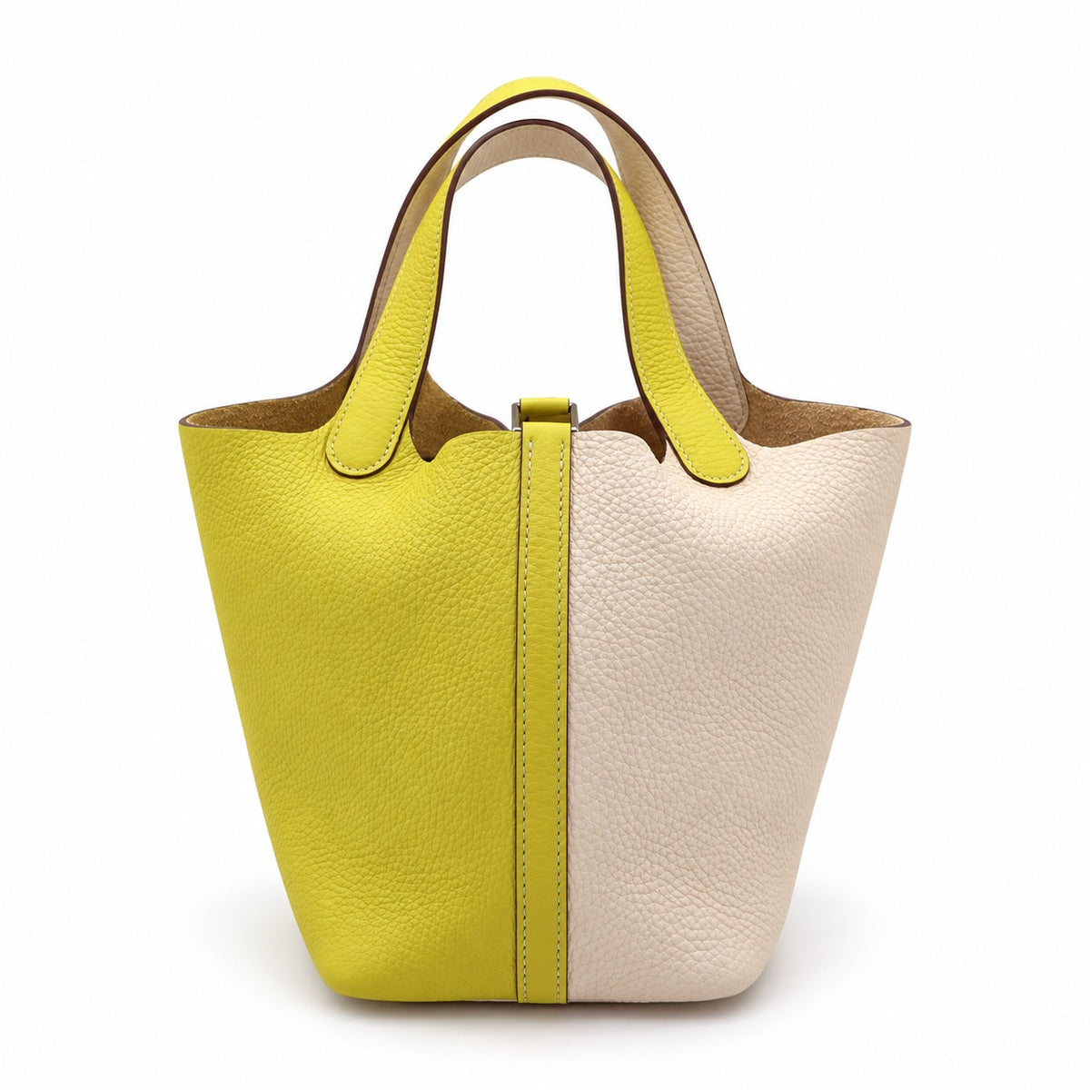 Hermès Leather Picotin Lock 18 Bag Yellow White SHW