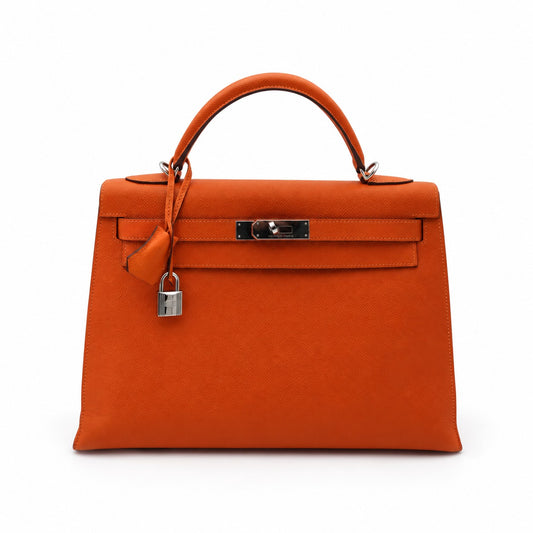 Hermès Kelly 32 Bag Feu Color, Epsom Leather with Palladium Hardware