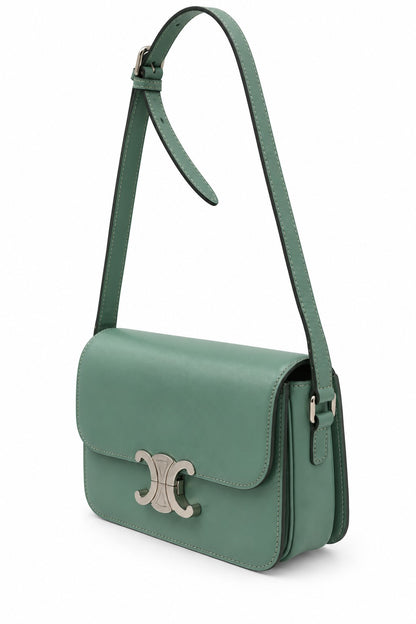 Celine Triomphe Leather Shoulder Bag Green SHW