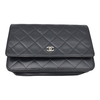 Chanel Quilted Caviar Leather Wallet on Chain Black SHW