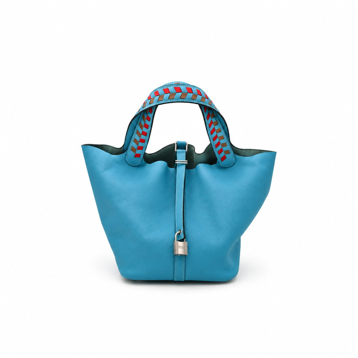 Hermès Leather Tressage de Cuir Picotin Lock 22 Bag Blue SHW