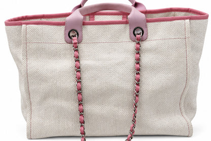 Chanel Canvas Deauville Tote Beige Pink SHW