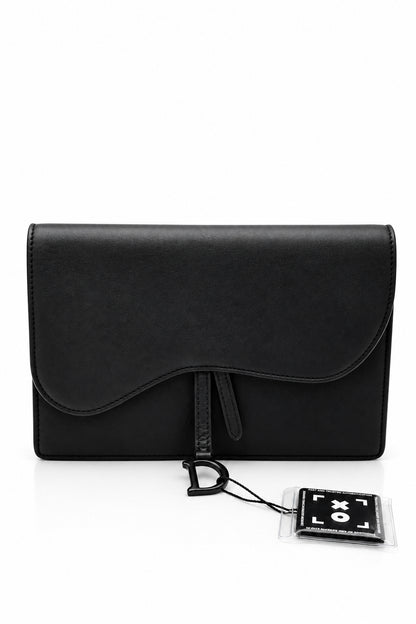 Dior Ultramatte Calfskin Saddle Wallet on Chain Black Black Hardware