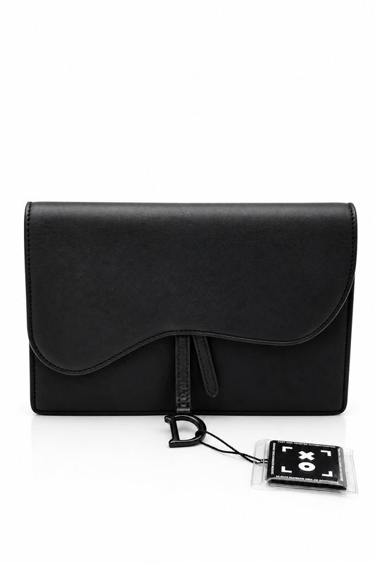 Dior Ultramatte Calfskin Saddle Wallet on Chain Black Black Hardware