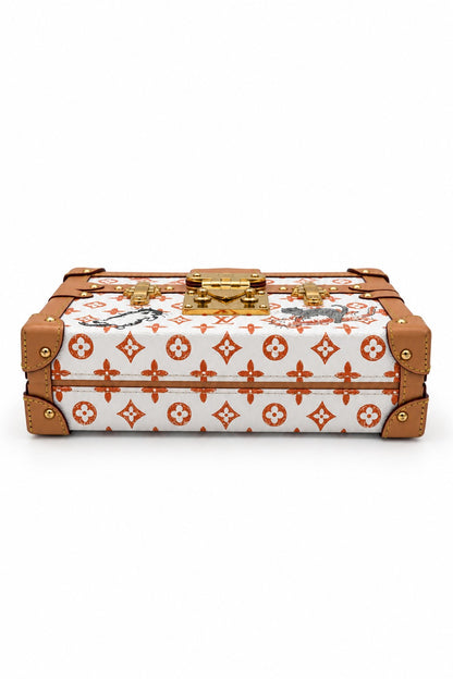 Louis Vuitton Monogram Canvas Kabuki Petite Malle Trunk Bag White Orange GHW