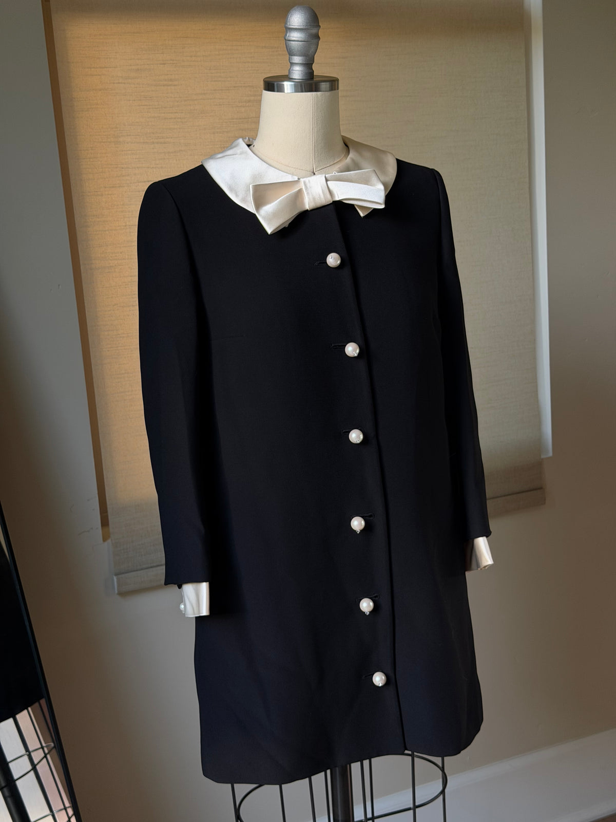 Miu Miu Contrast Bow Pearl-Button Dress