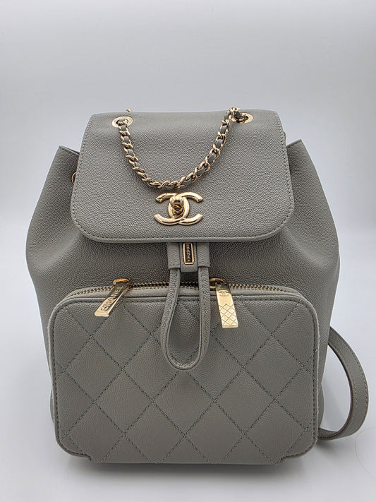 Chanel Caviar Quilted Business Affinity Backpack in Grey