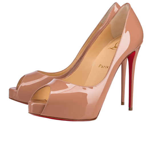 Christian Louboutin Tan New Very Prive Patent Nude Red Sole Pumps