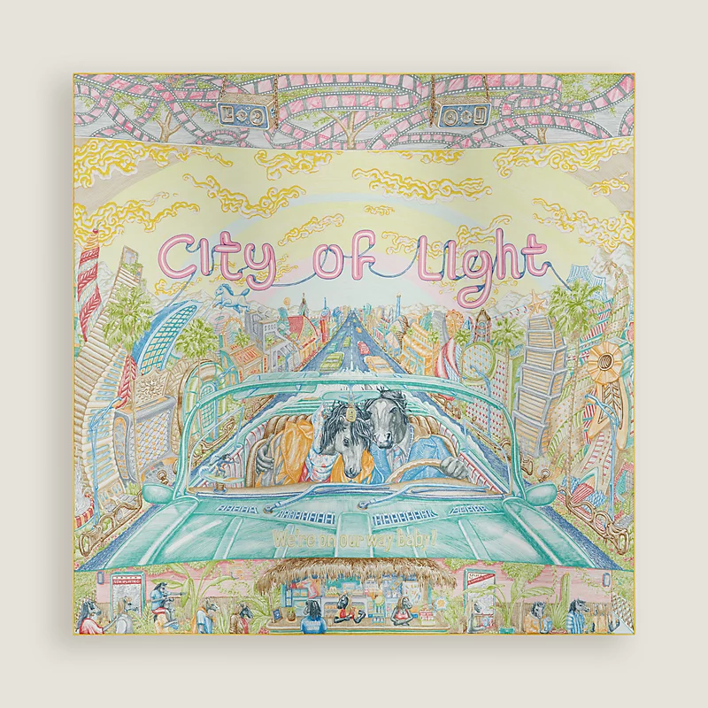 Hermès City of Light Scarf 90 Jaune / Céladon / Rose