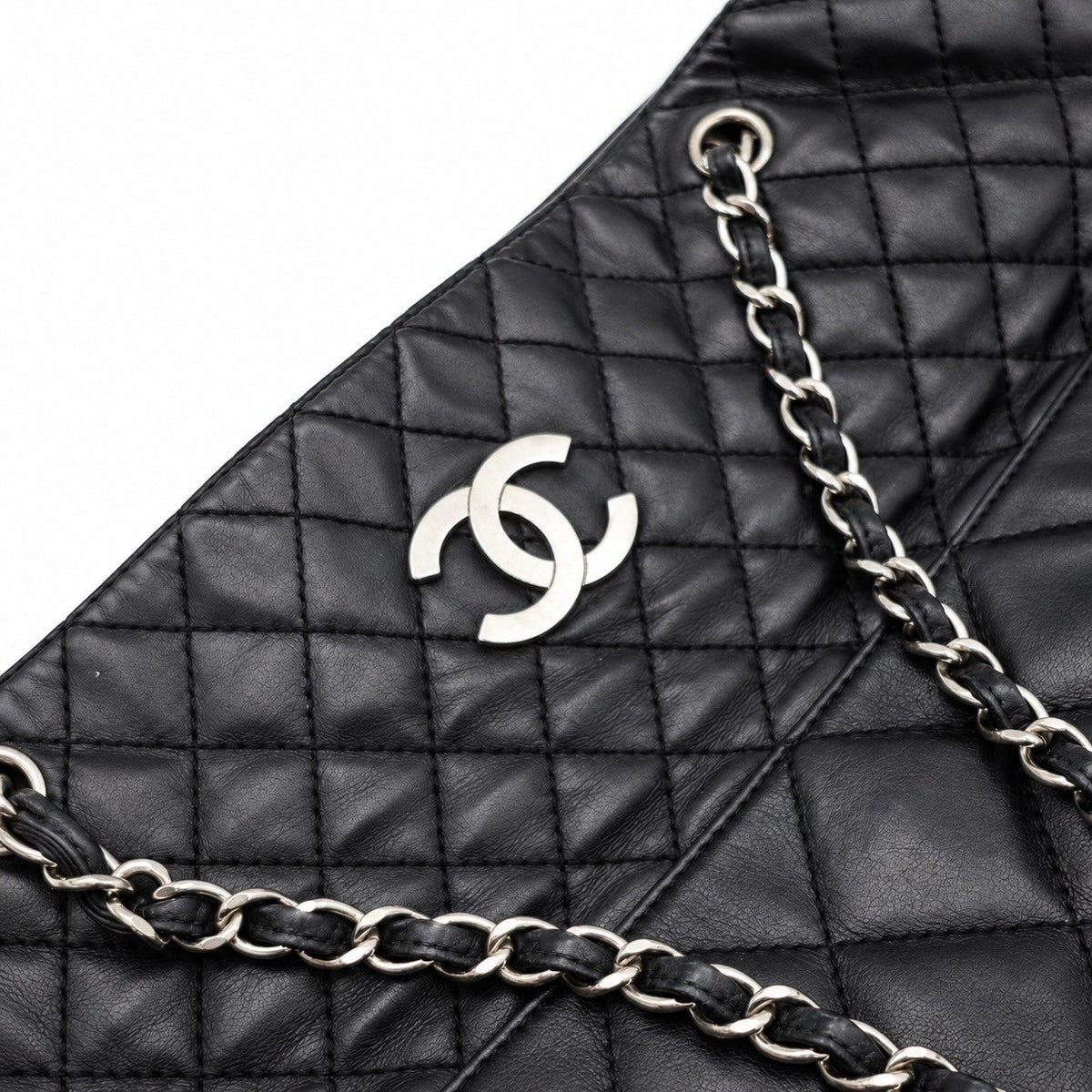 Chanel Quilted Lambskin Chain Shoulder Tote Black SHW