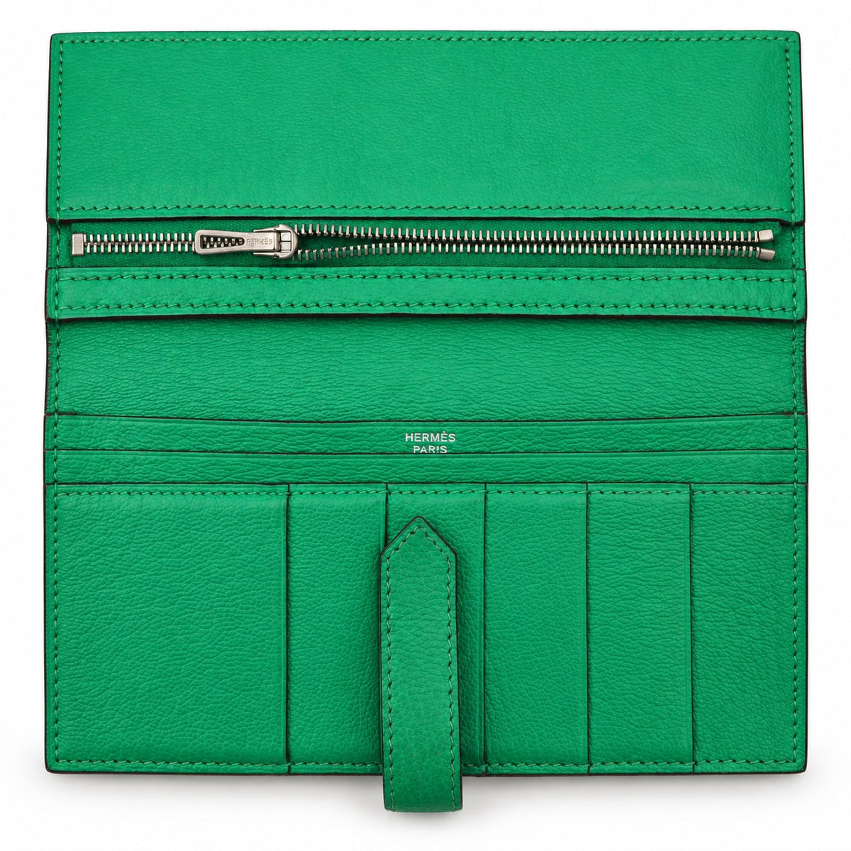 Hermès Leather Béarn Wallet Green SHW