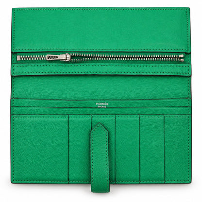 Hermès Leather Béarn Wallet Green SHW
