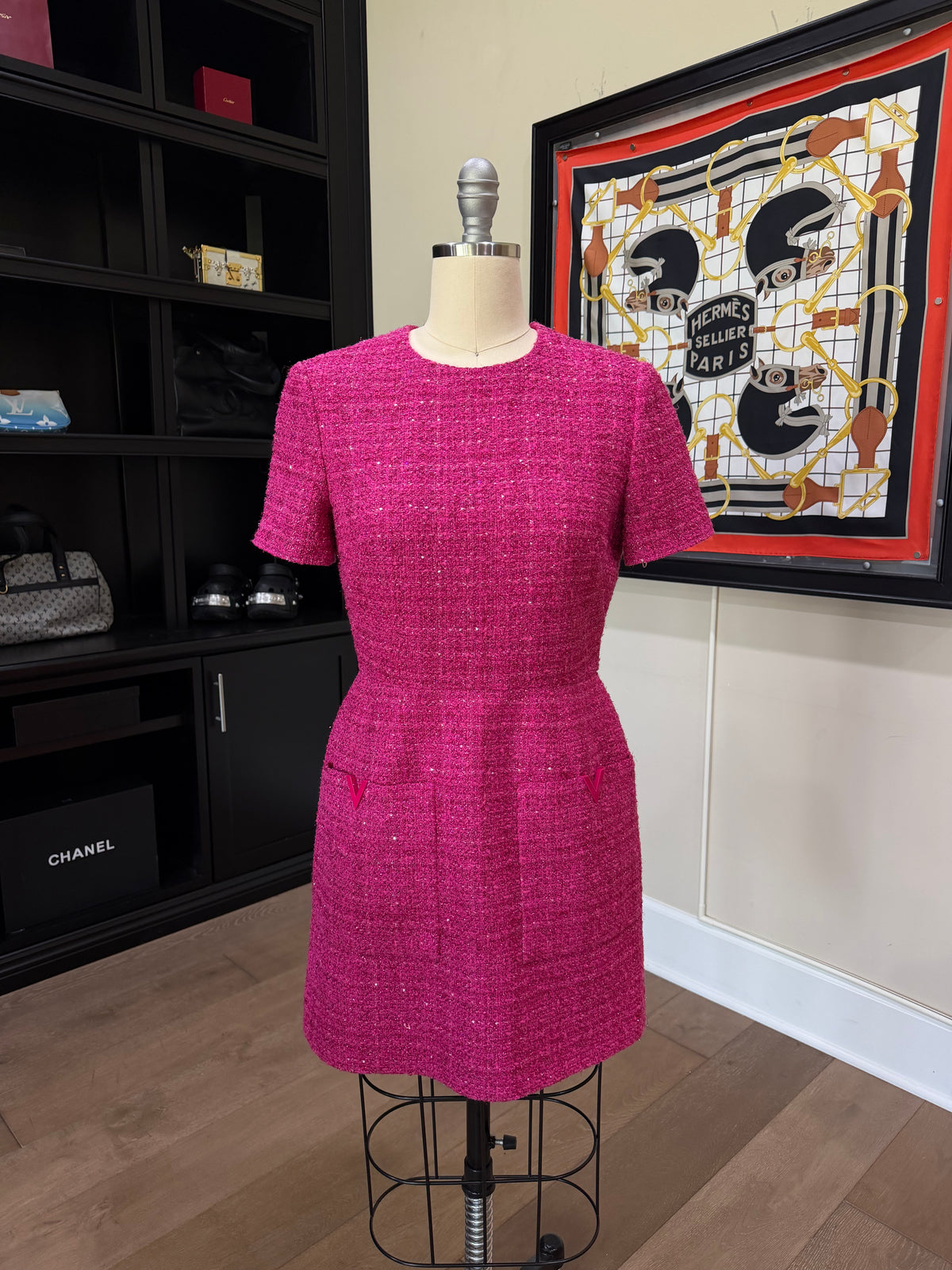 Valentino Fuchsia Sequin Tweed Dress
