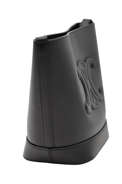 Celine Leather Triomphe Bucket Bag Black