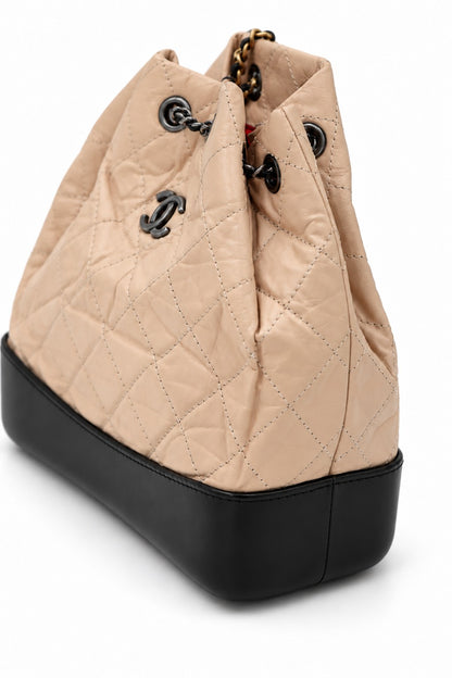 Chanel Quilted Leather Gabrielle Backpack Beige Black SHW