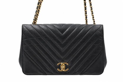 Chanel Chevron Quilted Leather Flap Bag Black GHW