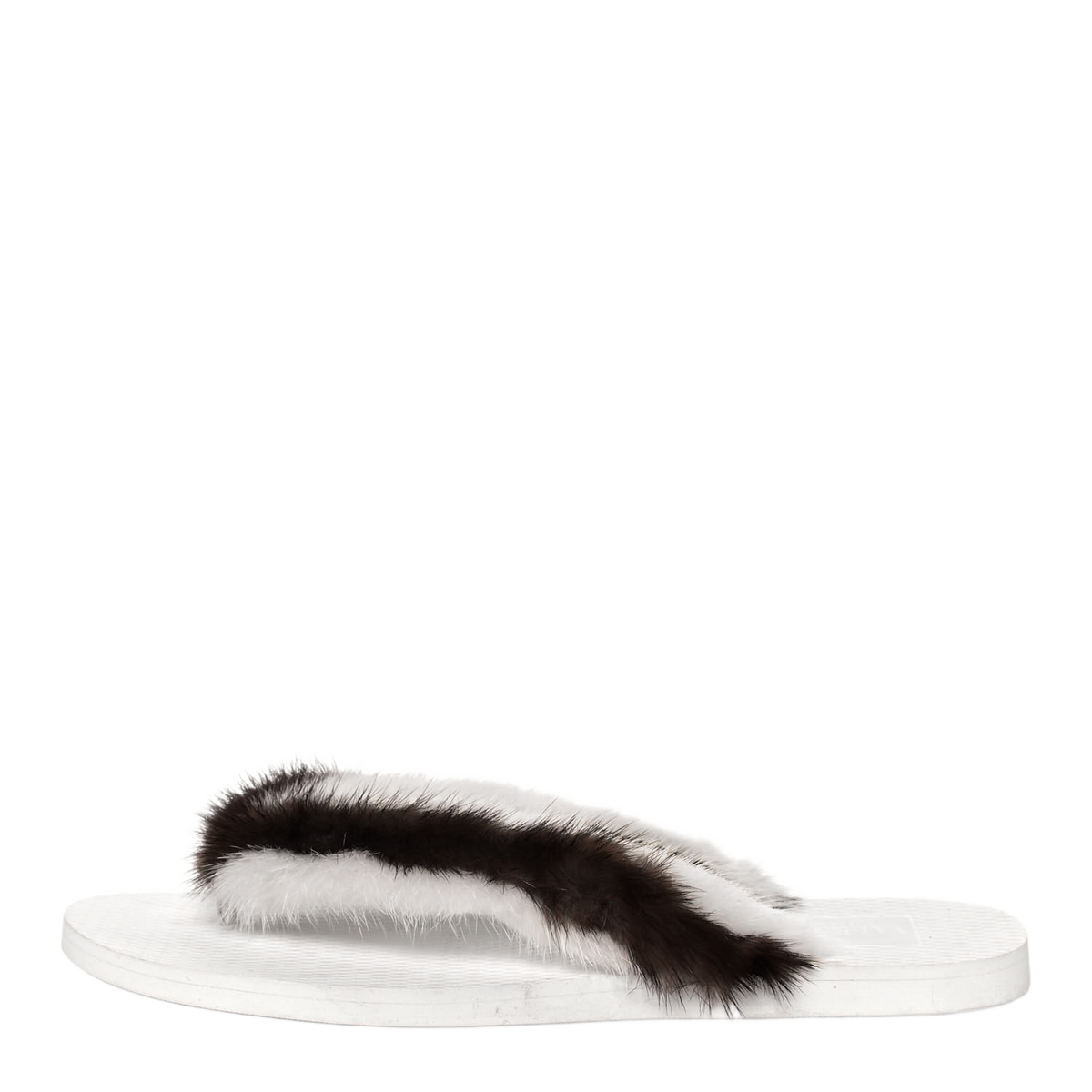 Valentino Garavani White and Brown Mink Flop Flops