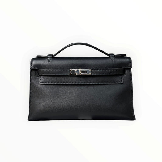 Hermès Mini Kelly I Black Leather, Silver Hardware, D Stamp