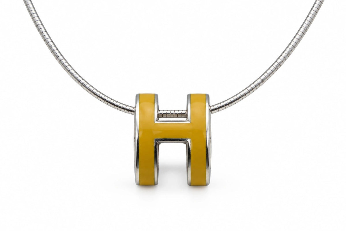 Hermès H Pendant Necklace, Silver-Tone Chain with Gold-Tone H Pendant