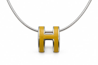 Hermès H Pendant Necklace, Silver-Tone Chain with Gold-Tone H Pendant