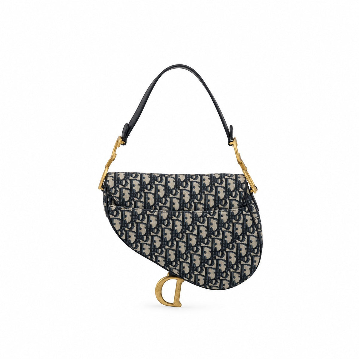 Dior Oblique Canvas Saddle Bag Navy Beige GHW
