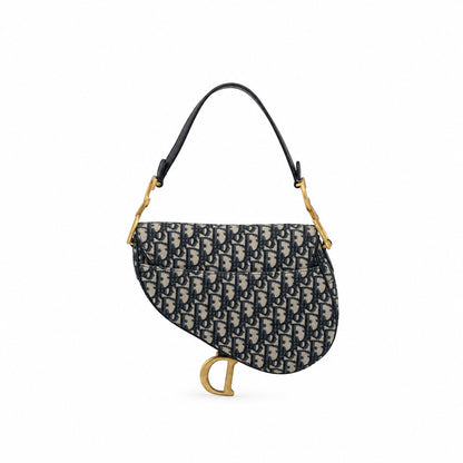 Dior Oblique Canvas Saddle Bag Navy Beige GHW