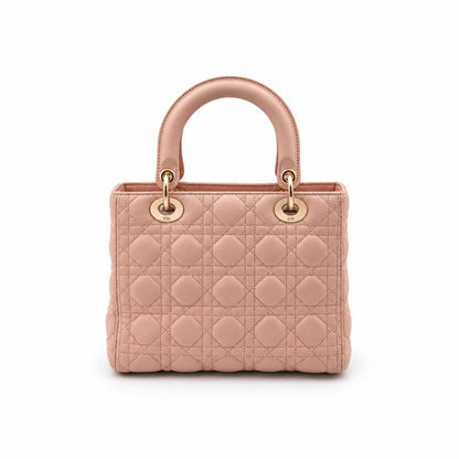 Dior Cannage Lambskin Medium Lady Dior Bag Pink GHW