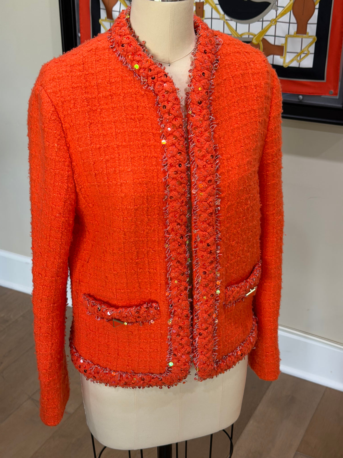 Valentino Orange Sequin Tweed Jacket & Shorts Set