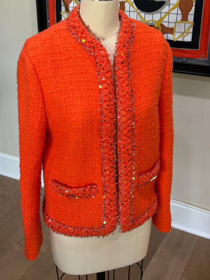 Valentino Orange Sequin Tweed Jacket & Shorts Set