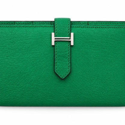 Hermès Leather Béarn Wallet Green SHW