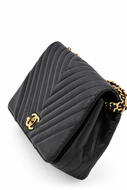 Chanel Chevron Quilted Leather Flap Bag Black GHW