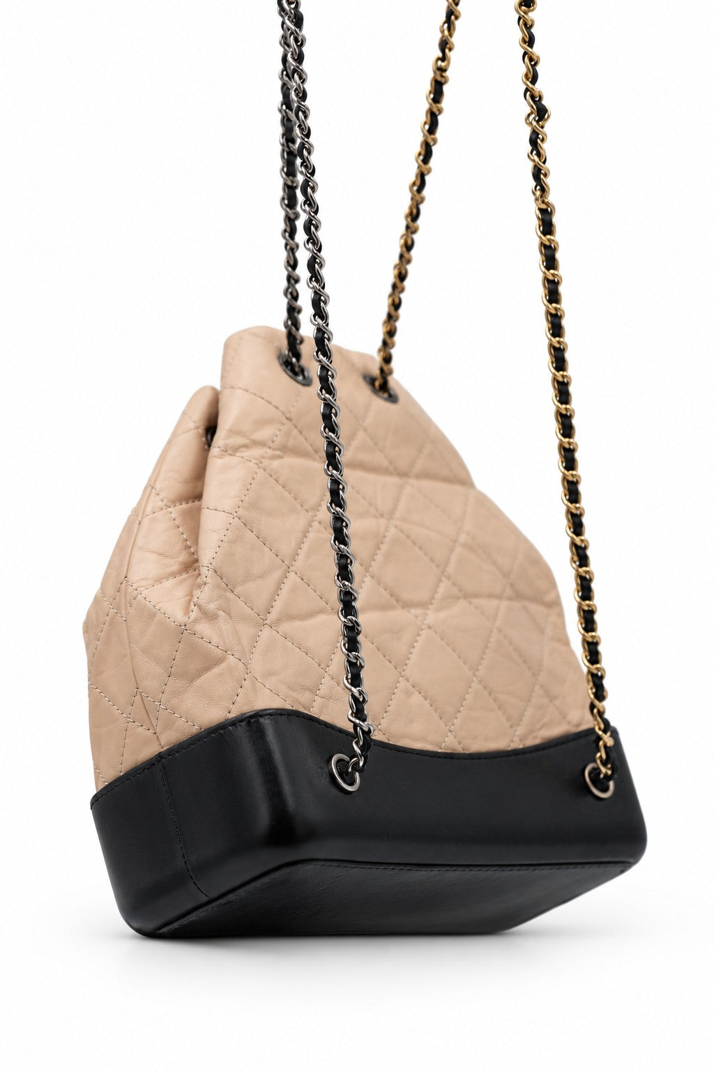 Chanel Quilted Leather Gabrielle Backpack Beige Black SHW
