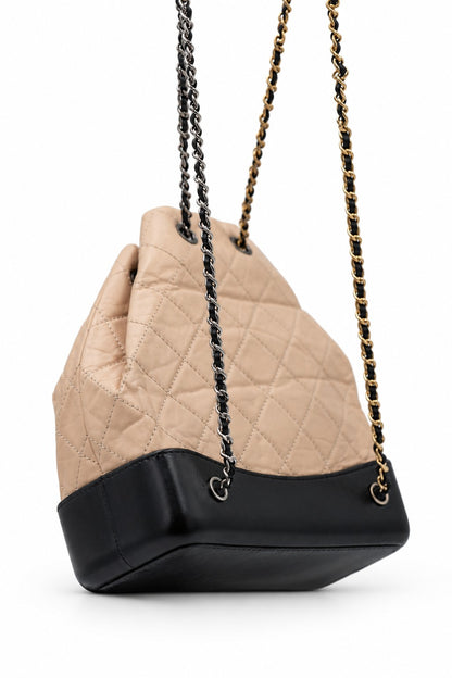 Chanel Quilted Leather Gabrielle Backpack Beige Black SHW