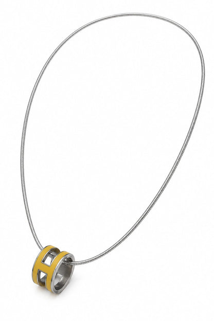 Hermès H Pendant Necklace, Silver-Tone Chain with Gold-Tone H Pendant