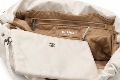Chanel Quilted Fabric Logo Charm Chain Tote White SHW
