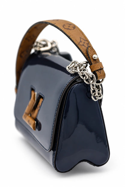 Louis Vuitton Navy Blue Vernis Leather Twist PM Reverse Monogram Canvas Flap