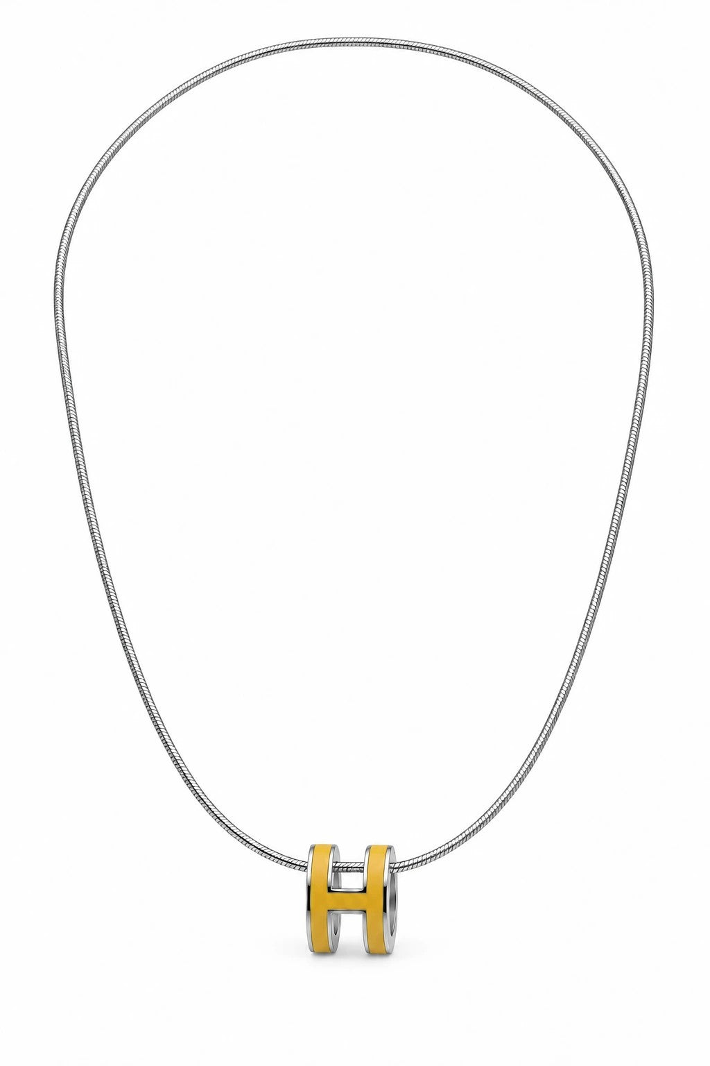 Hermès H Pendant Necklace, Silver-Tone Chain with Gold-Tone H Pendant