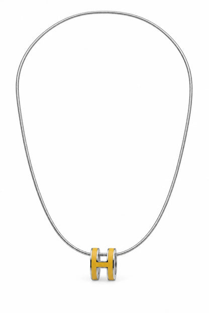 Hermès H Pendant Necklace, Silver-Tone Chain with Gold-Tone H Pendant