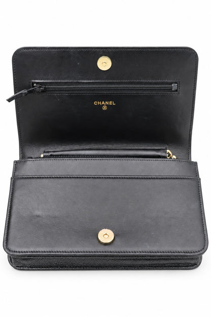 Chanel Quilted Caviar Leather Boy Wallet on Chain Black GHW